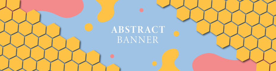 Vector design of abstract horizontal banner with hexagons. Banner with editable text.