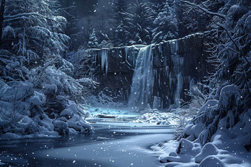 Naklejka premium Generative ai on theme of beautiful majestic waterfall in natural nature, national park attraction