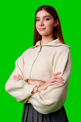 Woman in White Sweater Posing for Picture