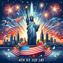USA independence day celebration with flags - obrazy, fototapety, plakaty