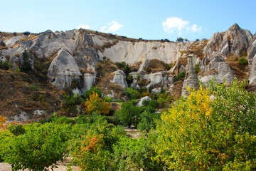 Fototapeta na wymiar The historic Goreme National Park is a protected area in Türkiye known for its tuff rock formations and caves