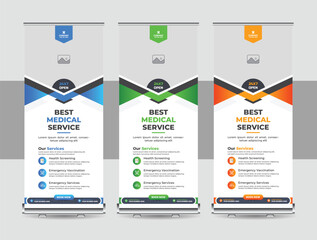 Medical rollup banner template, advertising, medical, biology, banner or signage standee layout vector