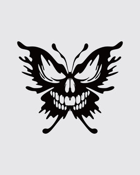 recommend clip art: Skull head butterfly illustration vector clip art streetwear element sticker, tattoo, t shirt design, gothic, demon, angry face editable