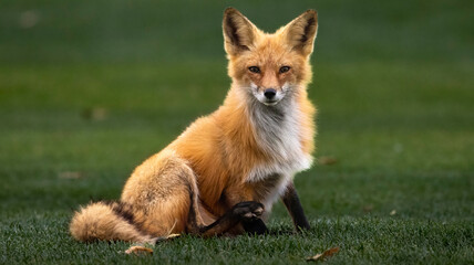 A red fox at home on a golf course