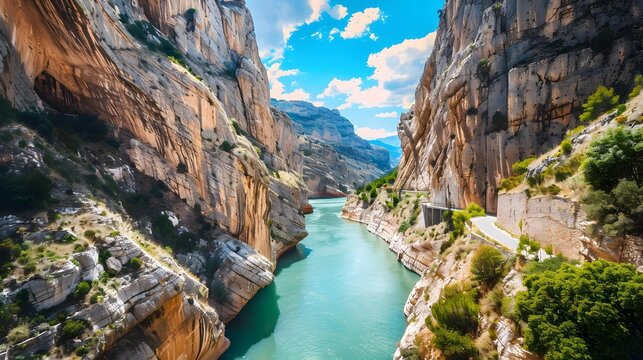Caminito del Rey walking trail , Kings little pathway, Beautiful views of El Chorro Gorge, Ardales, Malaga, Spain