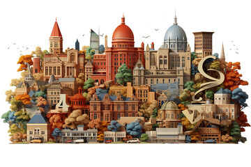 Illustration of a town with triangular-roofed houses. isolated on a Transparent background. Generative AI