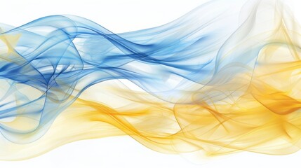 Abstract background with blue and yellow flowing shapes on white
