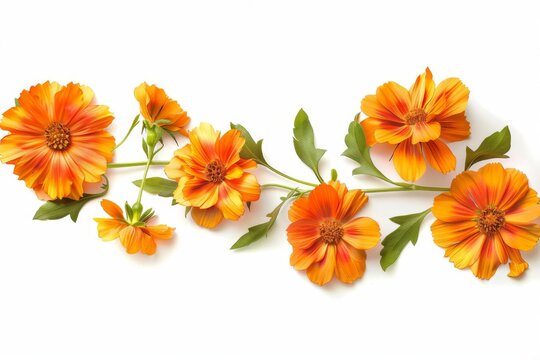 Tropical marigold blossoms with vibrant hues on a transparent white backdrop, perfect for floral-themed designs