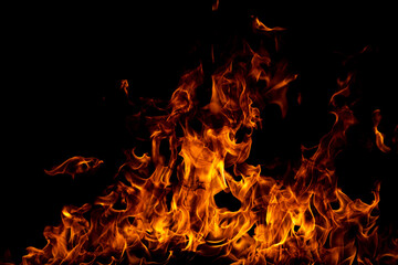 Fire flames isolated on black background. Fire burn flame isolated, flaming burning art design...