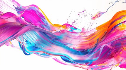 Vibrant neon waves cascading in fluid motions, adding a burst of color to the white background