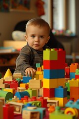 Child playing with building blocks, demonstrating the boundless imagination and creativity of youth