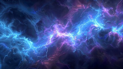 Fractal lightning storm, chaotic yet mesmerizing, deep blues and purples - obrazy, fototapety, plakaty