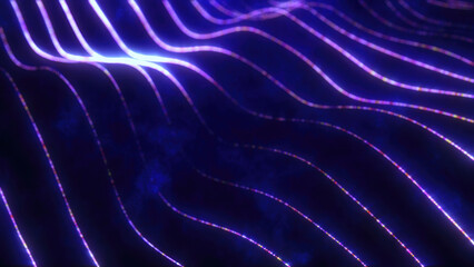 Purple energy glowing magic stripes waves lines high technology digital with light beams from energy particles. Abstract background