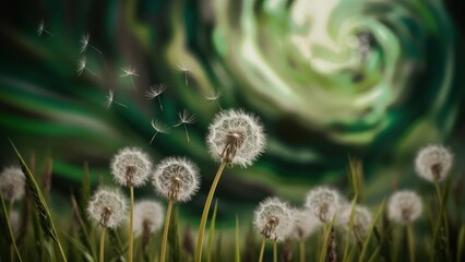 Dandelion Wishes Abstract Nature Background with Blurred Bokeh Seed Patterns
