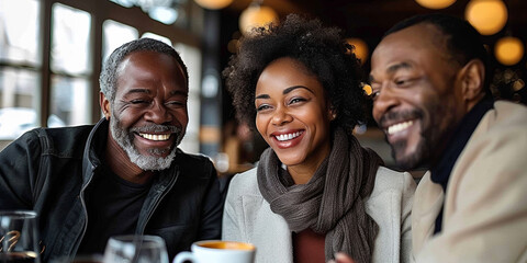 Obraz premium A diverse group of friends enjoying drinks and laughter together in a fun restaurant.
