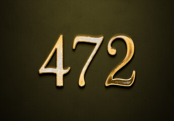 Old gold effect of 472 number with 3D glossy style Mockup.	