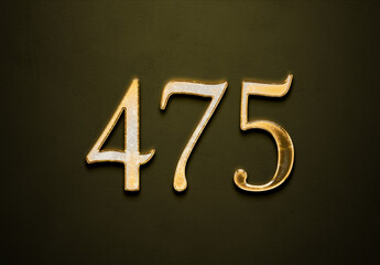 Old gold effect of 475 number with 3D glossy style Mockup.	
