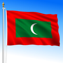 Maldives, official national waving flag, indian ocean country, vector illustration