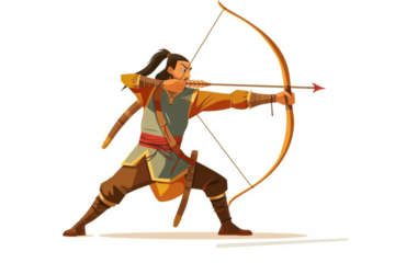 Mongol Archer: A skilled Mongol archer, poised with bow and arrow, ready for action against a white background.