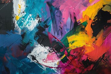 An abstract expressionist painting, with energetic brushwork and vibrant colors