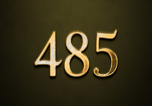 Old gold effect of 485 number with 3D glossy style Mockup.	