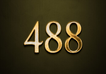 Old gold effect of 488 number with 3D glossy style Mockup.	