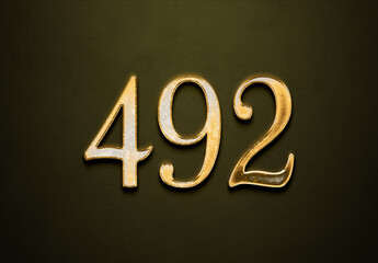 Old gold effect of 492 number with 3D glossy style Mockup.	