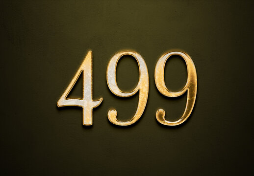 Old gold effect of 499 number with 3D glossy style Mockup.	