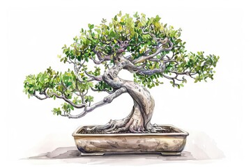 Bonsai pruning guide illustration on a soft transparent white surface, ideal for instructional materials