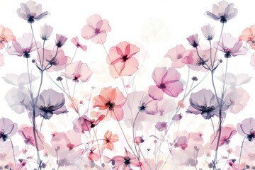 Botanical illustration of delicate flowers on a transparent white background, perfect for natural-themed graphics