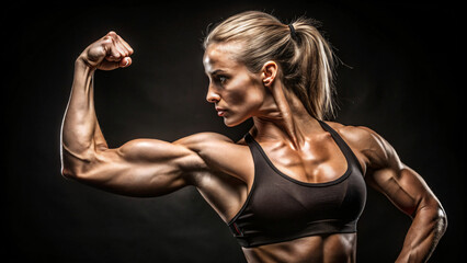 Obraz premium A muscular woman flexing her arm to show off his biceps
