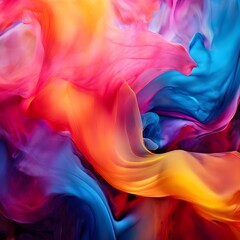 A colorful abstract background with flowing shapes and vibrant drops in shades of blue, orange, yellow and purple. Stimulates a dynamic sense of movement and energy.