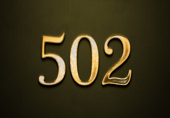 Old gold effect of 502 number with 3D glossy style Mockup.	