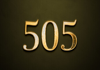 Old gold effect of 505 number with 3D glossy style Mockup.	