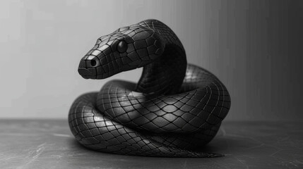 A black snake with a diamond pattern on its body. The snake is curled up and he is sleeping - obrazy, fototapety, plakaty