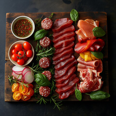 salami slices on a wooden board