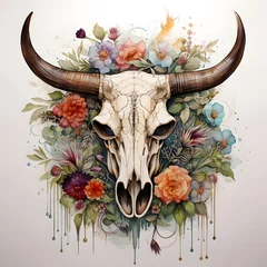 Stoff pro Meter Boho Boho Bull skull watercolor isolated on white background