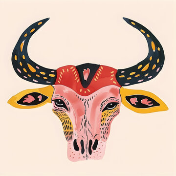 Hand drawn Boho Bull skull art design poster