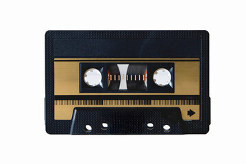 A black and gold cassette tape 80s - 90s with a white background