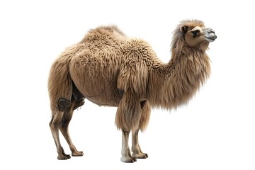 Fototapeta premium Iconic Portrayal of Bactrian Camel Standing Against White Background