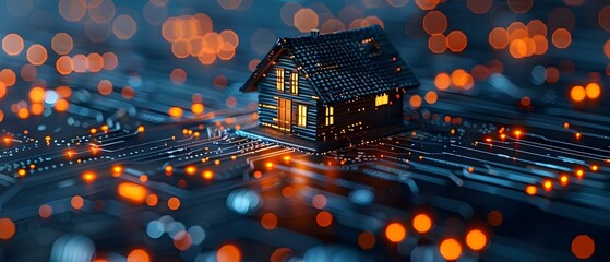 Automated system managing lighting security and temperature in a smart home. Concept Smart Home Automation, Lighting Control, Security System, Temperature Management