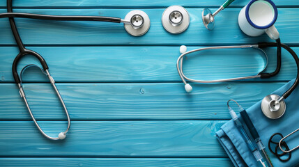 A blue background with medical instruments on it