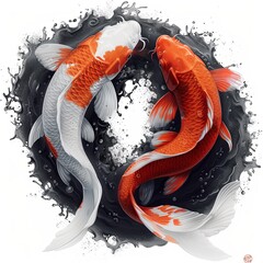 Obraz premium Crimson Tide and Silver Moon The Elemental Koi Embrace