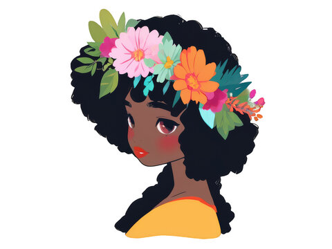 recommend clip art: flower girl, Brown Girl, Flower Crown boho girl look, Boho Brown Girl Shines, flower child clipart, illustration boho girl, boho girl curly hairs, little brown girl, festival fashion, cute girl