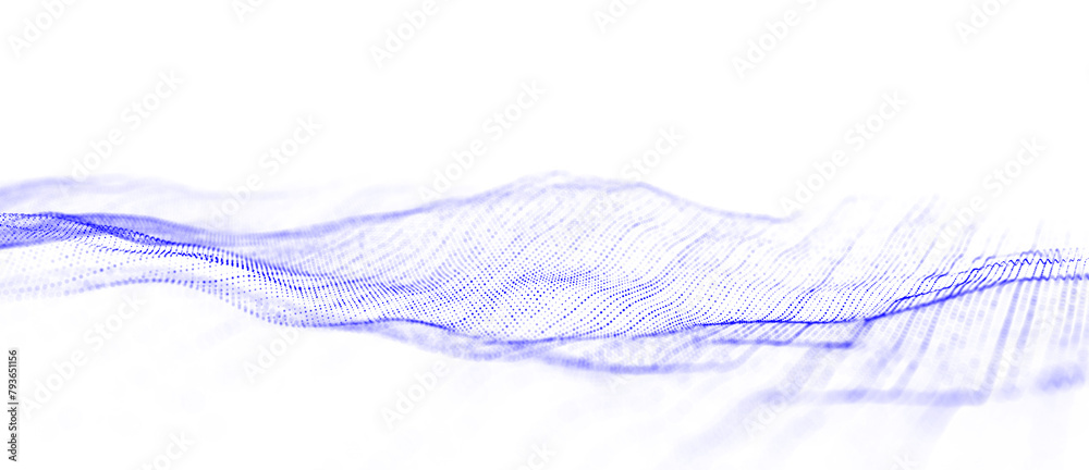 Aufkleber Technology blue wave of particles. Big data visualization. Analytics representation. Digital background. 3d rendering.