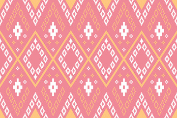 Pink Cross stitch colorful geometric traditional ethnic pattern Ikat seamless pattern border abstract design for fabric print cloth dress carpet curtains and sarong Aztec African Indian Indonesian