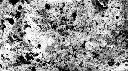 Abstract texture background. Black drops and spots of various sizes. Chaotically scattered on different shades of gray and white background. Marbles effect. Monochrome.