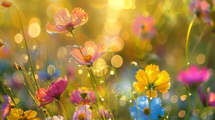 Vibrant flowers in the sun, creating a happy natural landscape