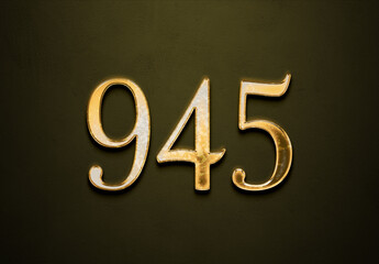 Old gold effect of 945 number with 3D glossy style Mockup.	