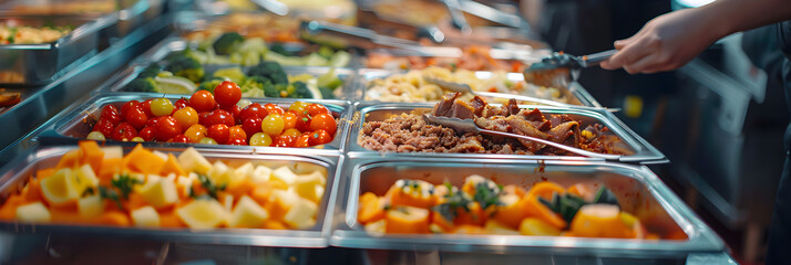 A wide array of food options at a buffet, showcasing a mix of savory and sweet dishes